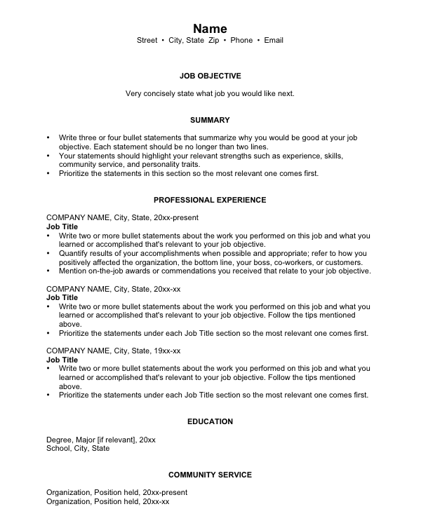 Resume tips templates